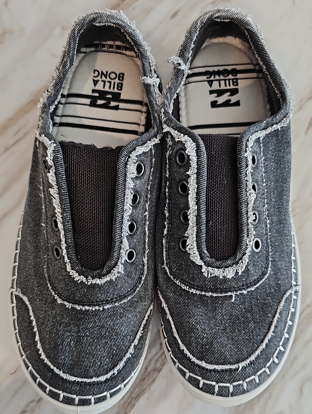 Billabong Women's Frayed Canvas Slip-On Sneakers in Charcoal